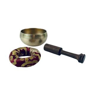 Tibetan Brass Hammered Meditation Singing Bowl Sound Healing Mallet and Cushion